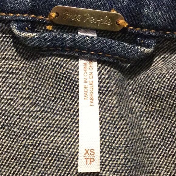 Free People Blue Cotton Denim Factory Distressed Button Crop Jacket - Picture 15 of 16